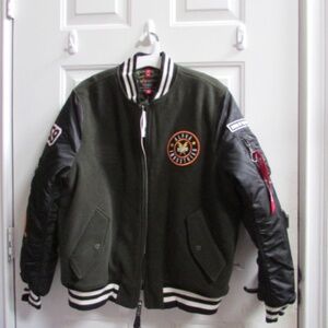 new  MA--1 APLHA WOOL men's BLACK VARSITY JACKET Sz  XL